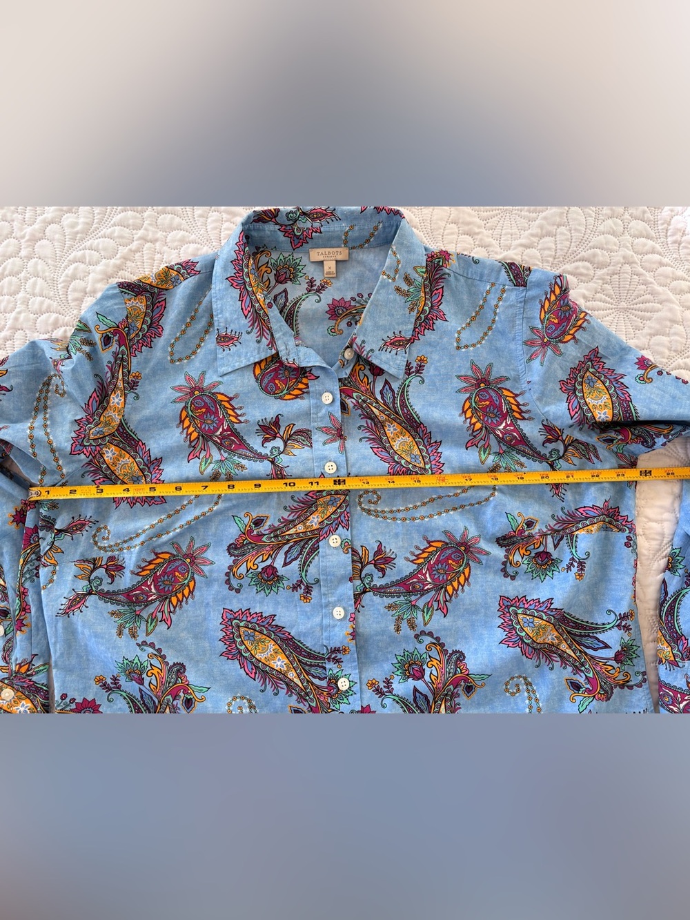 Talbots Plus Blue multicolor Paisley Button Down long sleeve Shirt size 1x/12 - Picture 8 of 10